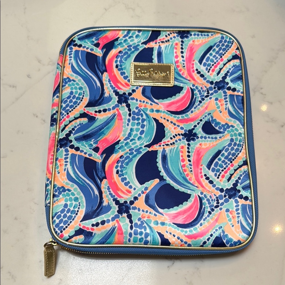 Lilly Pulitzer tropical starfish iPad laptop agenda holder gold zipper